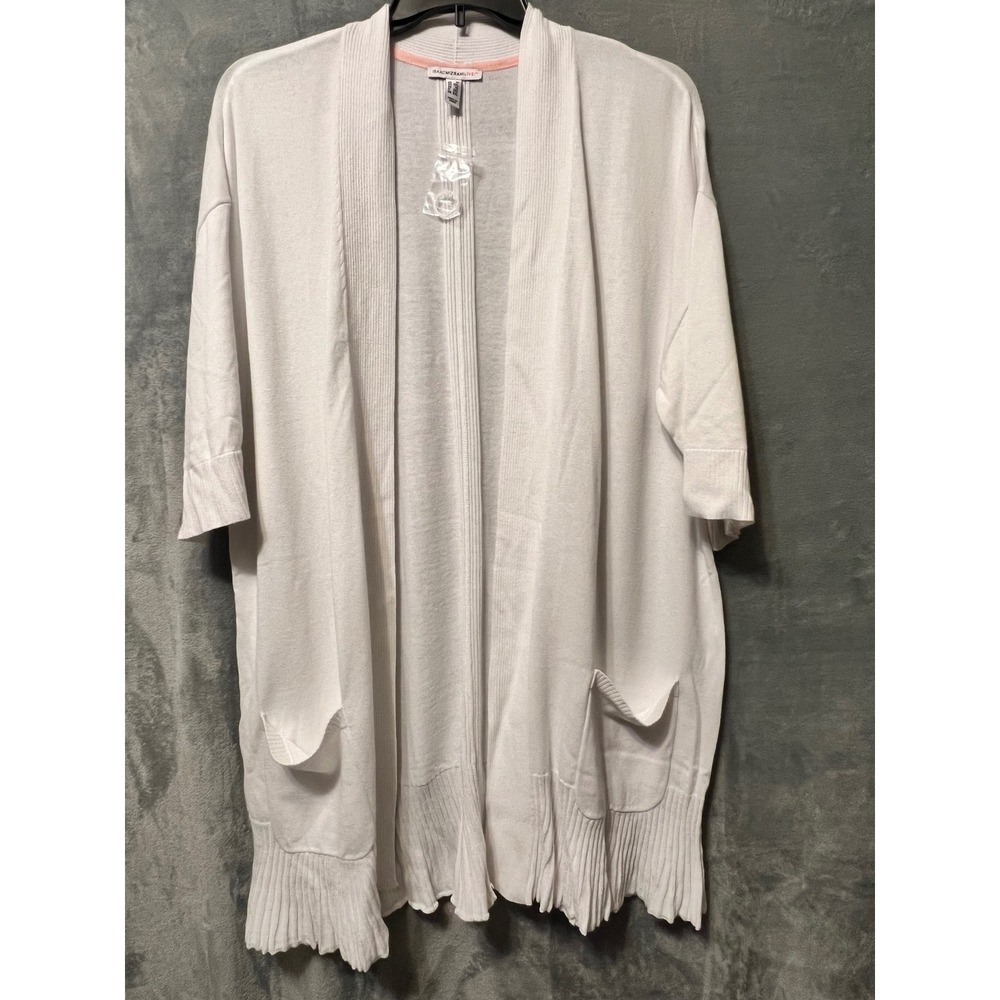 Isaac Mizrahi Live White Open Cardigan 1X Ruffle Hem Pockets Lightweight New